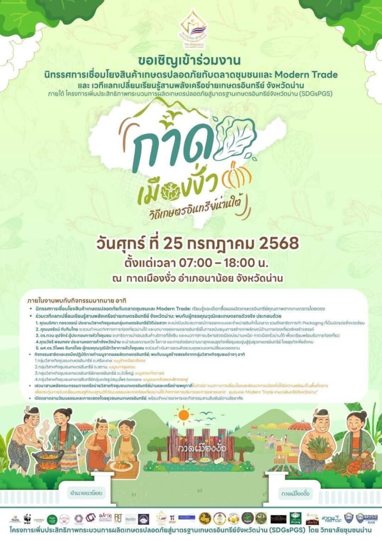 วิทยาลัยชุมชนน่าน ขอเชิญทุกท่านสนใจเข้าร่วมกิจกรรม 3 และ 4 เวทีแลกเปลี่ยนเรียนรู้สานพลังพหุเครือข่ายเกษตรอินทรีย์ จังหวัดน่าน