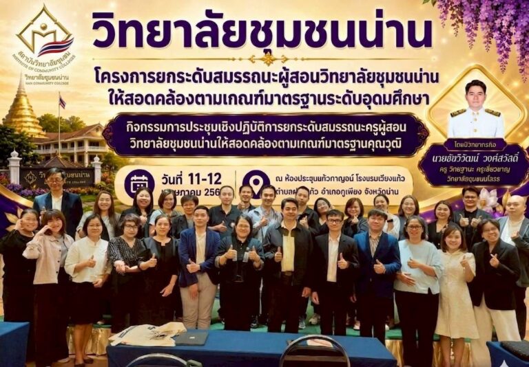 วิทยาลัยชุมชนน่าน จัดอบรมเชิงปฏิบัติการโครงการยกระดับสมรรถนะผู้สอนวิทยาลัยชุมชนน่านให้สอดคล้องตามเกณฑ์มาตรฐานระดับอุดมศึกษา